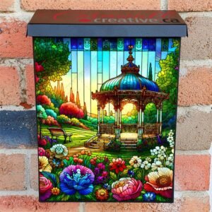 Stained Glass Summer Gazebo in the Park Colonial Mailbox Cover