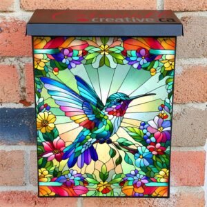 Stained Glass Hummingbird with Flowers Colonial Mailbox Cover