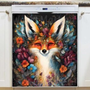 Bohemian Fox with Blooming Flowers Magnetic Dishwasher Door Cover