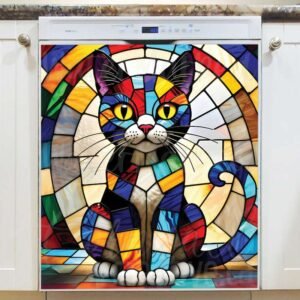 Stained Glass Colorful Cat Magnetic Dishwasher Door Cover