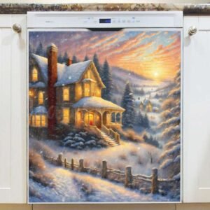 Sunset Over the Christmas Village Magnetic Dishwasher Door Cover