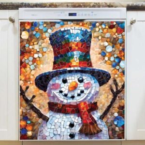 Happy Mosaic Snowman Magnetic Dishwasher Door Cover