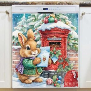 Christmas Bunny at the Mailbox Magnetic Dishwasher Door Cover