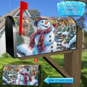 Cute Victorian Snowman with a Gift Rural Farm Mailbox Cover