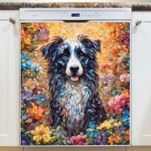 Cute Mosaic Dog Magnetic Dishwasher Door Cover