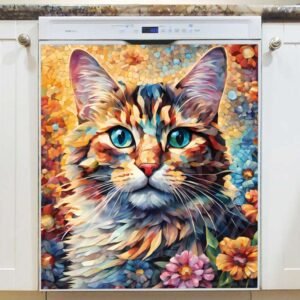 Beautiful Mosaic Cat Magnetic Dishwasher Door Cover