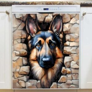 German Shepherd in the Fence Hole Magnetic Dishwasher Door Cover