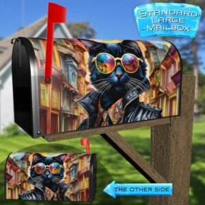 Cool California Black Cat  Rural Farm Mailbox Cover