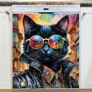 Cool California Black Cat  Magnetic Dishwasher Door Cover