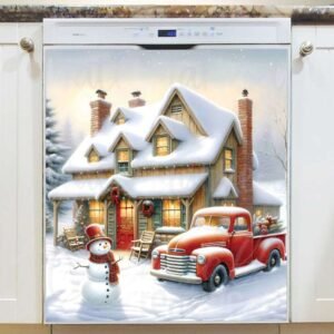 Christmas Cottage Snowman Magnetic Dishwasher Door Cover