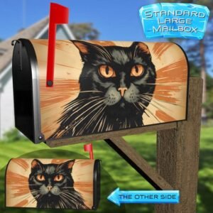 Retro Atomic Black Cat Rural Farm Mailbox Cover