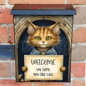 Cat with Welcome Sign Colonial Mailbox Cover