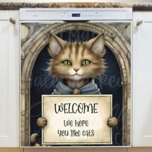 Cat with Welcome Sign Magnetic Dishwasher Door Cover