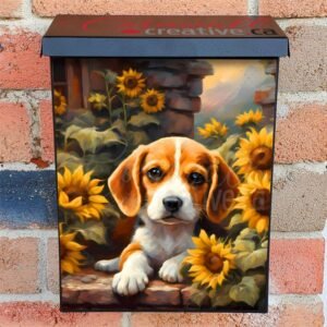 Little Beagle and Sunflowers Colonial Mailbox Cover