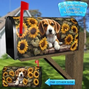 Little Beagle and Sunflowers Rural Farm Mailbox Cover