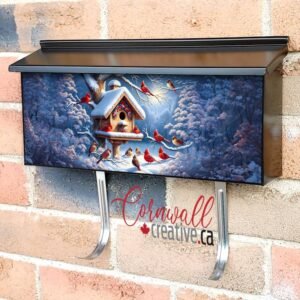 Winter Cardinals at the Birdhouse Wall-mounted Townhouse Mailbox Cover