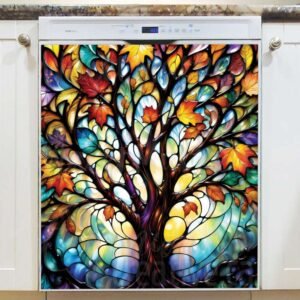 Stained Glass Colorful Autumn Tree Magnetic Dishwasher Door Cover