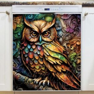 Rustic Colorful Autumn Owl Magnetic Dishwasher Door Cover
