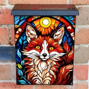 Stained Glass Autumn Fox Portrait Colonial Mailbox Cover