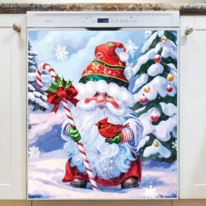 Christmas Gnome with a Cardinal 2 Magnetic Dishwasher Door Cover