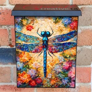 Pretty Mosaic Dragonfly Colonial Mailbox Cover