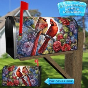 Cardinal Couple on a Rose Bush Rural Farm Mailbox Cover