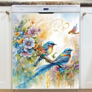 Blue Birds on a Blooming Branch Magnetic Dishwasher Door Cover