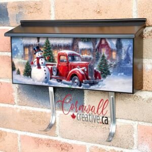 Red Christmas Truck with Snowman Wall-mounted Townhouse Mailbox Cover