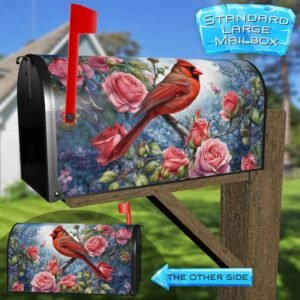 Cardinal and Pink Roses Rural Farm Mailbox Cover