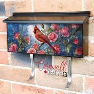 Cardinal and Pink Roses Wall-mounted Townhouse Mailbox Cover