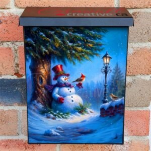 Cute Snowman with Winter Birds Colonial Mailbox Cover