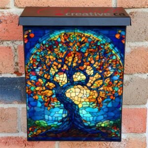Blooming Stained Glass Tree Colonial Mailbox Cover