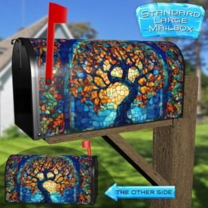 Blooming Stained Glass Tree Rural Farm Mailbox Cover