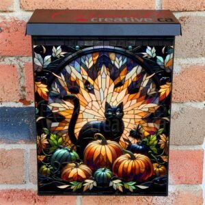 Stained Glass Halloween Cat 2 Colonial Mailbox Cover