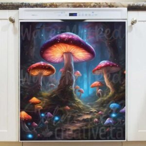 Glowing Fantasy Mushrooms at Night Magnetic Dishwasher Door Cover