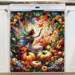 Stained Glass Autumn Angel Magnetic Dishwasher Door Cover