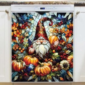 Stained Glass Autumn Gnome  Magnetic Dishwasher Door Cover