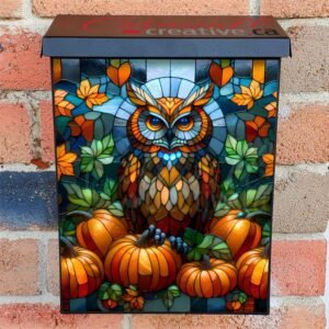 Stained Glass Autumn Owl Colonial Mailbox Cover