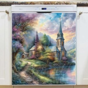Beautiful Victorian Church by the River Magnetic Dishwasher Door Cover