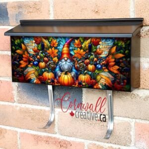 Stained Glass Autumn Gnome and Pumpkins Wall-mounted Townhouse Mailbox Cover