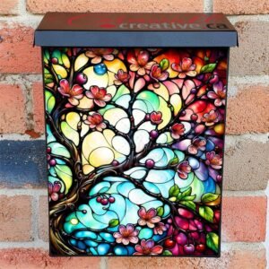 Blooming Stained Glass Cherry Tree Colonial Mailbox Cover