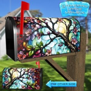 Blooming Stained Glass Cherry Tree Rural Farm Mailbox Cover