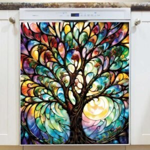 Colorful Stained Glass Tree Magnetic Dishwasher Door Cover