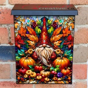 Stained Glass Thanksgiving Gnome  Colonial Mailbox Cover