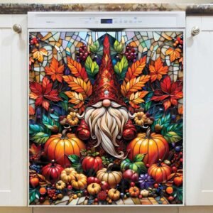 Stained Glass Thanksgiving Gnome  Magnetic Dishwasher Door Cover