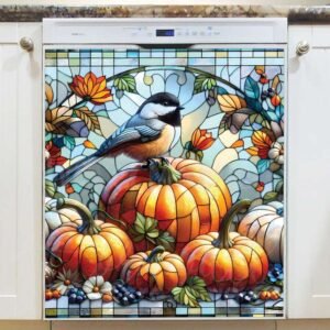 Stained Glass Autumn Chickadee Magnetic Dishwasher Door Cover