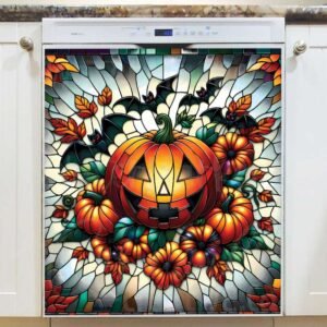 Stained Glass Halloween Pumpkin Magnetic Dishwasher Door Cover