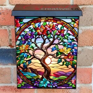 Stained Glass Spring Tree Colonial Mailbox Cover