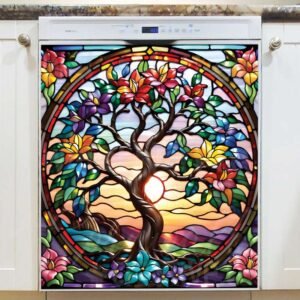 Stained Glass Spring Tree Magnetic Dishwasher Door Cover
