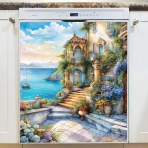 Lovely Mediterranean Villa Magnetic Dishwasher Door Cover